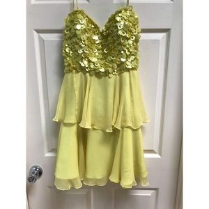 Scala Fun Yellow Sequined Bodice Cocktail Dress